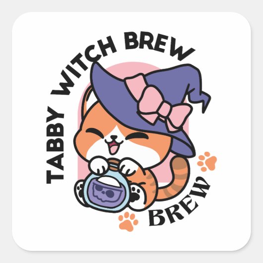 Tabby Witch Brew – Cute Halloween Cat Design スクエアシール (正面)