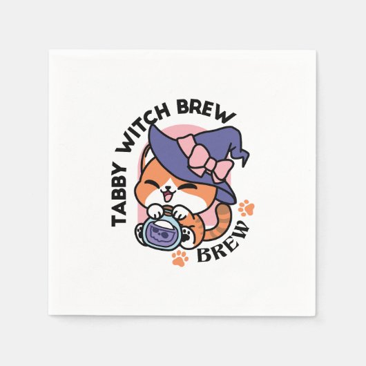 Tabby Witch Brew – Cute Halloween Cat Design スタンダードカクテルナプキン (正面)