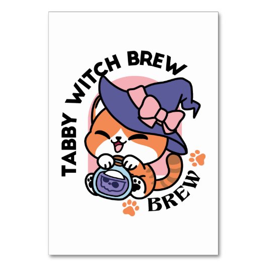 Tabby Witch Brew – Cute Halloween Cat Design テーブルナンバー (正面)
