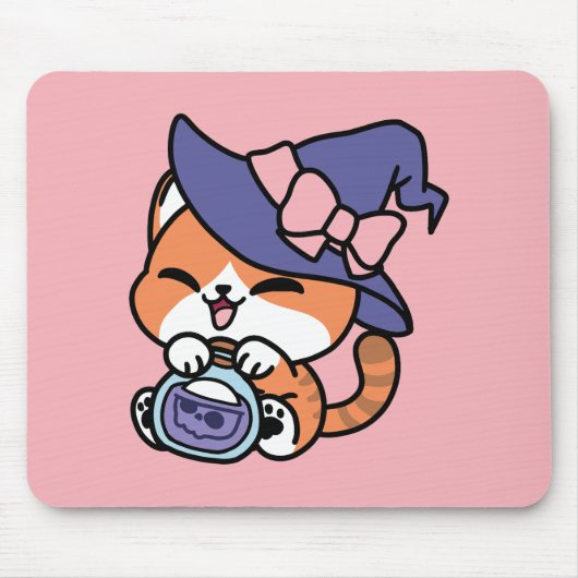Tabby Witch Brew – Cute Halloween Cat Design マウスパッド (正面)