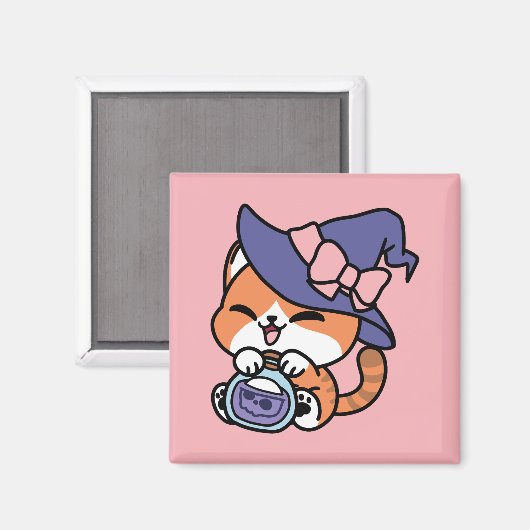 Tabby Witch Brew – Cute Halloween Cat Design マグネット (正面/裏面)