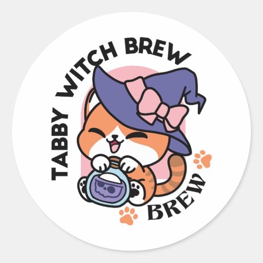 Tabby Witch Brew – Cute Halloween Cat Design ラウンドシール (正面)
