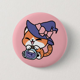 Tabby Witch Brew – Cute Halloween Cat Design 缶バッジ
