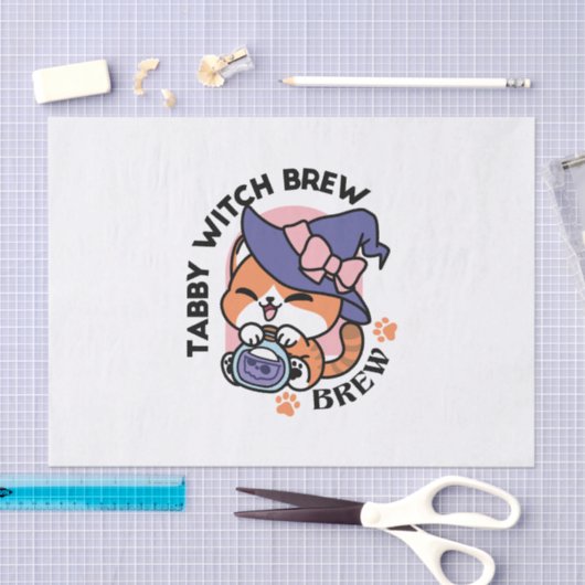 Tabby Witch Brew – Cute Halloween Cat Design 薄葉紙 (クラフト)