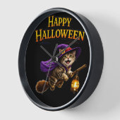 Tabby witch kitten happy Halloween whimsical wall  壁時計 (傾斜)