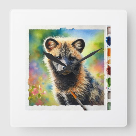 Tabernero Bush Dog 020924AREF129 - Watercolor スクエア壁時計 (正面)