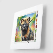 Tabernero Bush Dog 020924AREF129 - Watercolor スクエア壁時計 (傾斜)