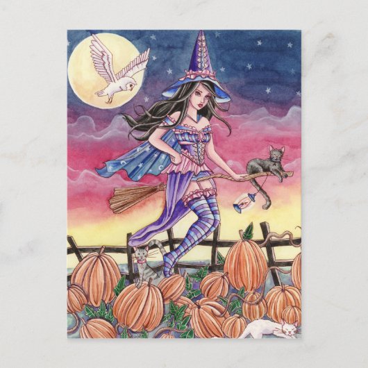 Tabitha – 魔女と猫とフクロウのはがき ポストカード (正面)