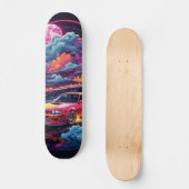 Tabla de Skate Carro con nubes rosa y azul y Luna スケートボード (正面)