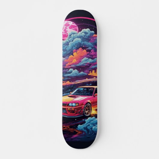 Tabla de Skate Carro con nubes rosa y azul y Luna スケートボード (正面)
