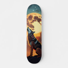 Tabla de Skate Lobo Aullando en la Ciudad y Luna  スケートボード