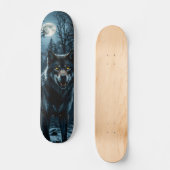 Tabla de Skate Lobo en Bosque Nocturno con Luna スケートボード (正面)