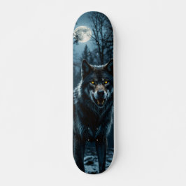 Tabla de Skate Lobo en Bosque Nocturno con Luna スケートボード