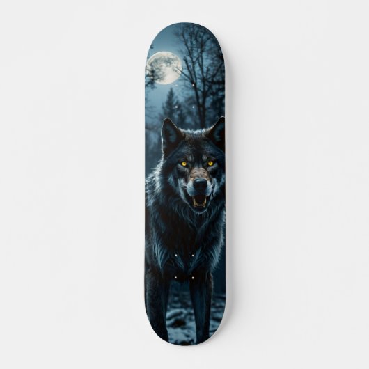 Tabla de Skate Lobo en Bosque Nocturno con Luna スケートボード (正面)