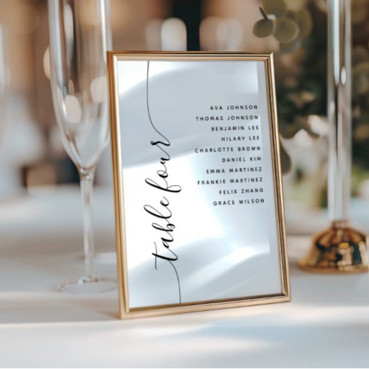 Table 4 Vertical Script Wedding Seating Chart Card 招待状
