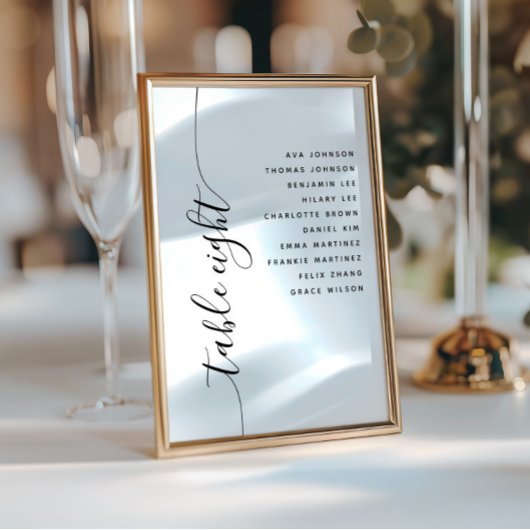 Table 8 Vertical Script Wedding Seating Chart Card 招待状