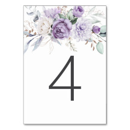 Table Four Watercolor Purple Floral Wedding テーブルナンバー