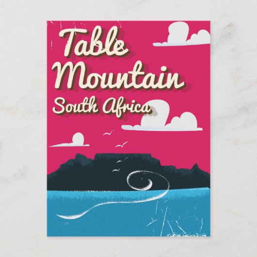 Table Mountain South Africaヴィンテージ旅行ポスター ポストカード (正面)