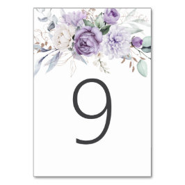 Table Nine Watercolor Purple Floral Wedding テーブルナンバー