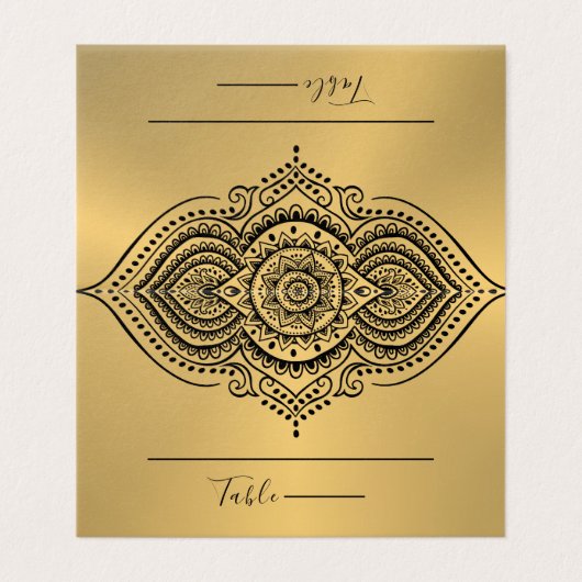 Table No. Place Card Ornate Gold Mandala 名刺 (外部フラット)