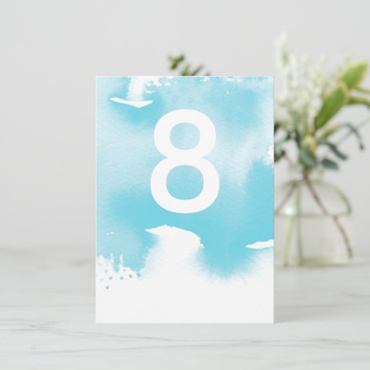 TABLE NUMBERの結婚アクアスタイリッシュブルーの水色 招待状 (スタンド正面)