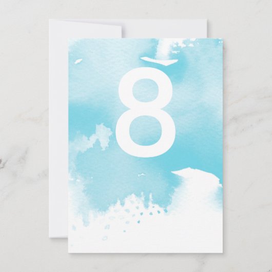 TABLE NUMBERの結婚アクアスタイリッシュブルーの水色 招待状 (裏面)