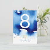 TABLE NUMBER バー ミツバ  ゴールド スター 青 水彩 招待状 (スタンド正面)