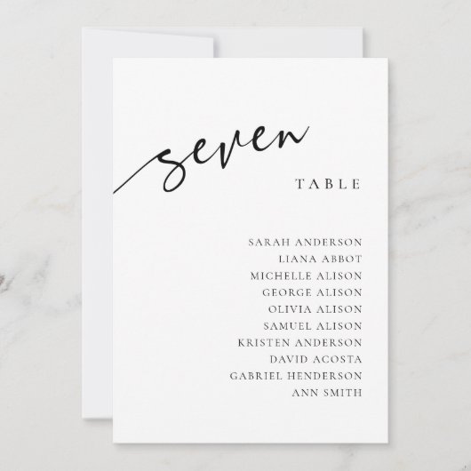 Table Number 7 Seven Seating Chart Card 招待状 (正面)
