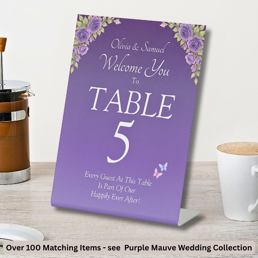 Table Number, Acrylic Pedestal Sign Purple Mauve  台座サイン