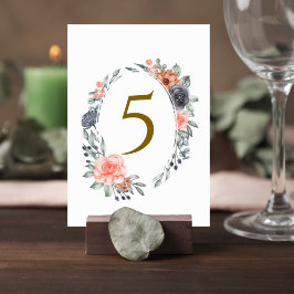 Table Number Card with Soft Peach & Blue Flowers テーブルナンバー