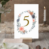Table Number Card with Soft Peach & Blue Flowers テーブルナンバー