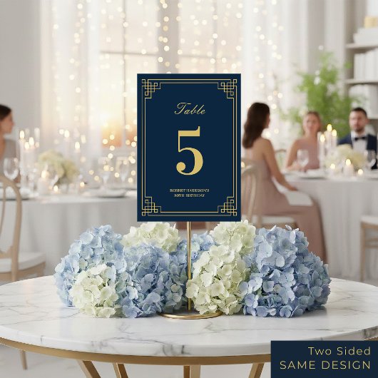 Table Number Chic Navy Blue Gold 80th Birthday テーブルナンバー