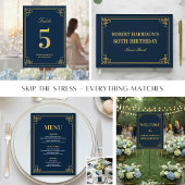 Table Number Chic Navy Blue Gold 80th Birthday テーブルナンバー