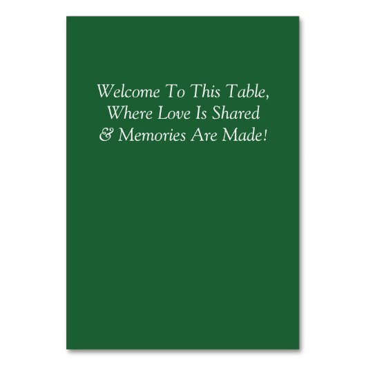 Table Number - with Welcome Message  Emerald Green テーブルナンバー (裏面)