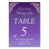 Table Number - with Welcome Message  Purple Mauve  テーブルナンバー (正面)