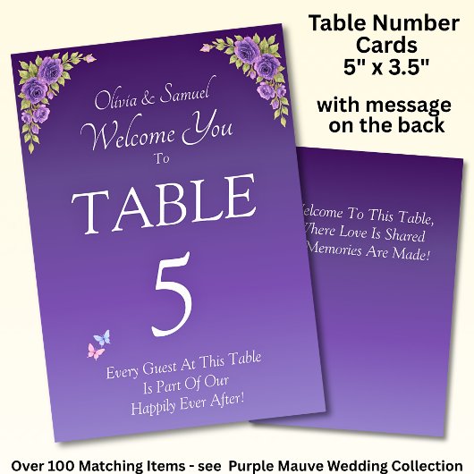 Table Number - with Welcome Message  Purple Mauve  テーブルナンバー