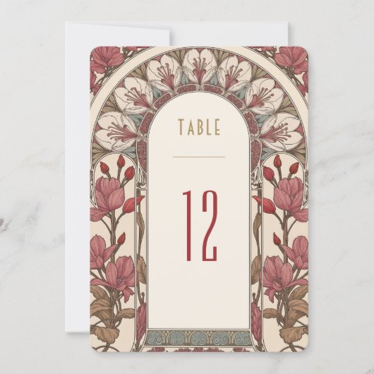 Table Numbers Vintage Art Nouveau Wedding 招待状 (正面)