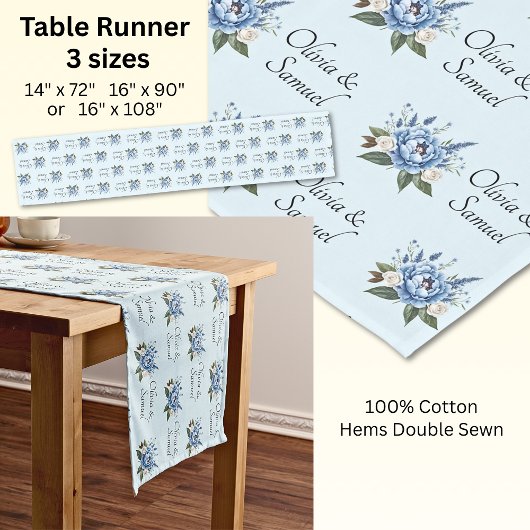 Table Runner Add Names 結婚 Blue Peony's Suite, ショートテーブルランナー