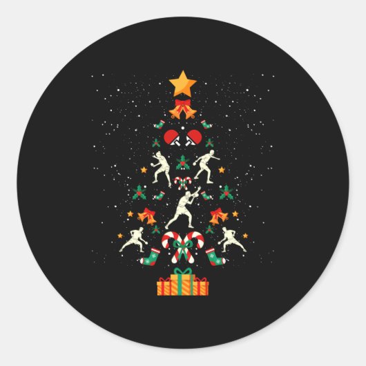 Table Tennis Ng Ng Player Christmas Tree Xmas Long ラウンドシール (正面)