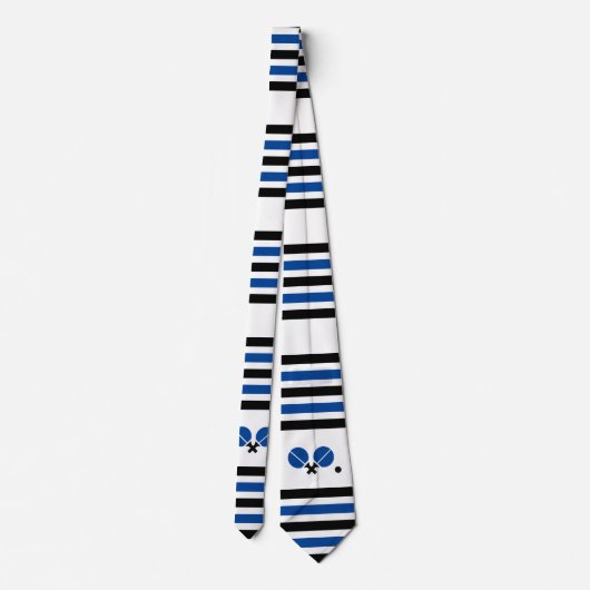 Table tennis rackets with ball black, blue stripes ネクタイ (裏面)
