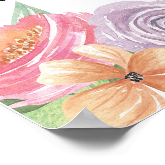 Table Wedding Floral Poster Seating Gold Frame ポスター (角)