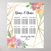 Table Wedding Floral Poster Seating Gold Frame ポスター (正面)