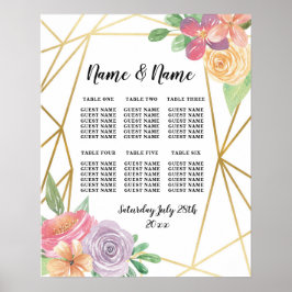 Table Wedding Floral Poster Seating Gold Frame ポスター