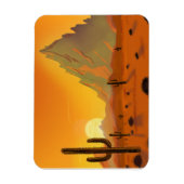 Tableau d'art des 2 cactus en fond de désert aride マグネット (縦)
