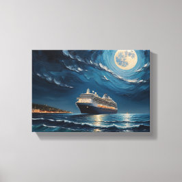 Tableau Déco( Bateau de Croisière Sous La Lune) キャンバスプリント