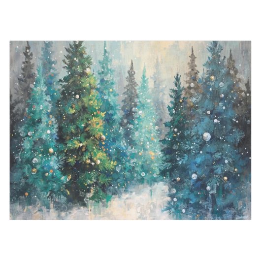 Tablecloth Green Christmas Trees Winter Forest テーブルクロス (正面(横))