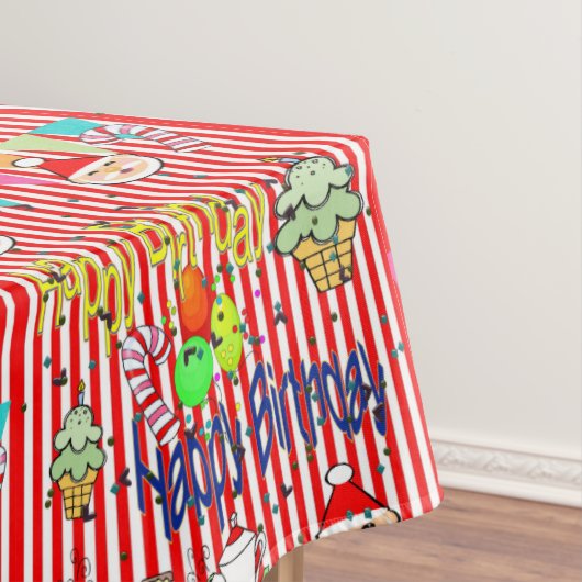 Tablecloth, Merry Christmas Stripe Happy Birthday テーブルクロス (インサイチュ)