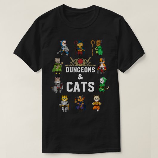 Tabletop Gamer Cats RPG D20サイコロRPGファンタジーヘルプ Tシャツ (デザイン正面)