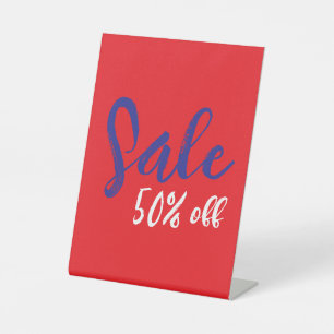 Tabletop Sale Sign、Red Blue、Whiteの50%オフ 台座サイン