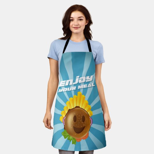 Tablier motif burger Enjoy your meal エプロン (着用した状態)